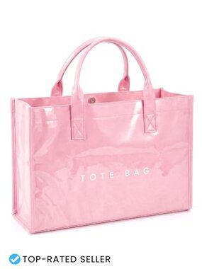 Large Waterproof PVC Tote Bag with Top Handle, Kraft Paper Texture, Magnetic